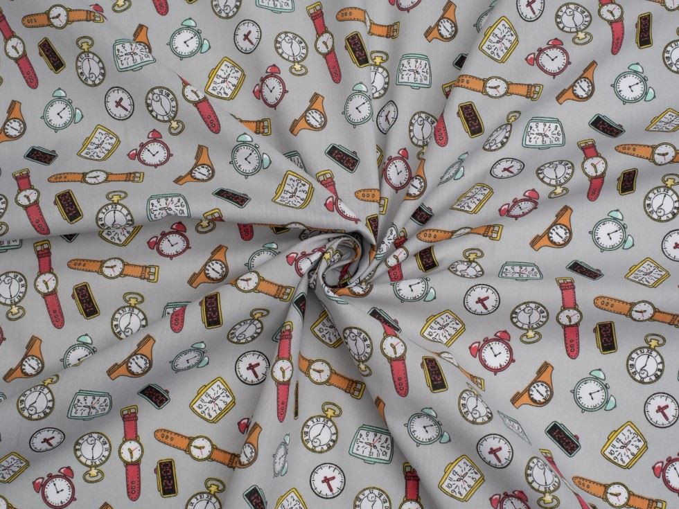 Grey Printed Polycotton Fabric