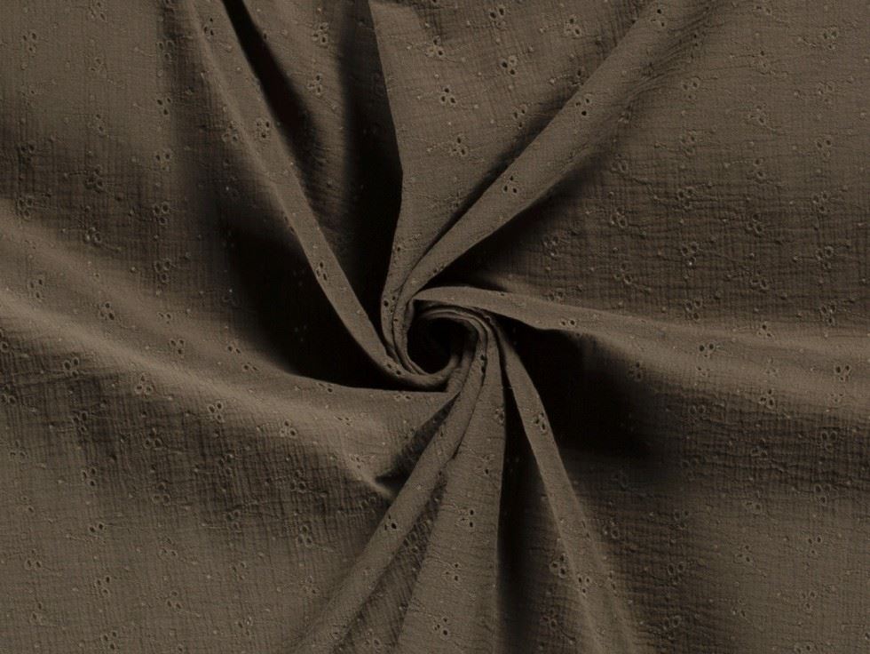 Embroidered Crinkle Textured Cotton Fabric Olive