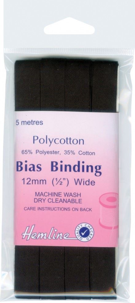 Hemline Black Polycotton Bias Binding Tape