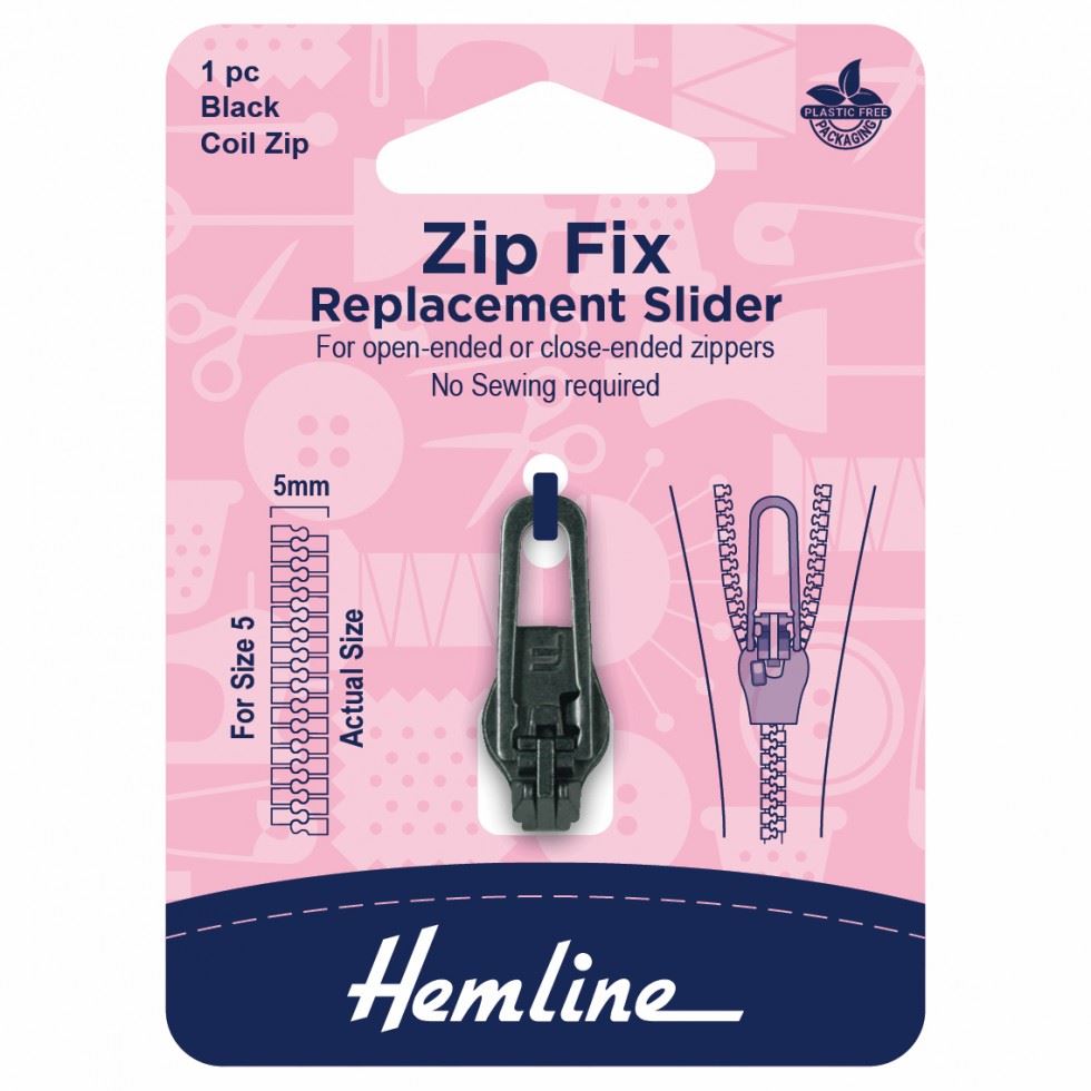 Hemline Black Zip Fix Replacement Slider For Coil