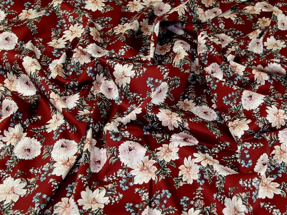 John Louden Burgundy Woven Stretch Cotton Sateen Fabric