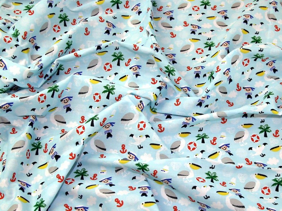 Printed Polycotton Fabric Sky Blue
 