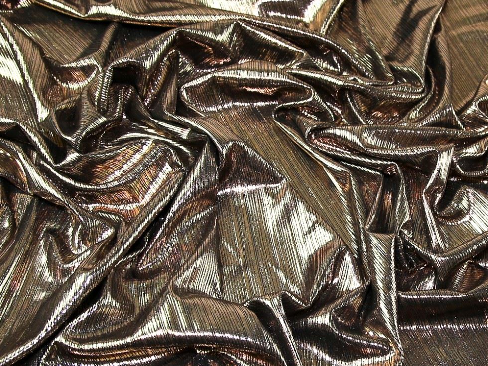 Reflections Foil Stretch Knit Fabric Bronze on Black
 