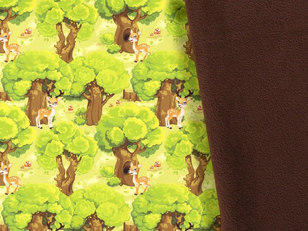 Fleece Back Soft Shell Coating Fabric Green & Brown
 
