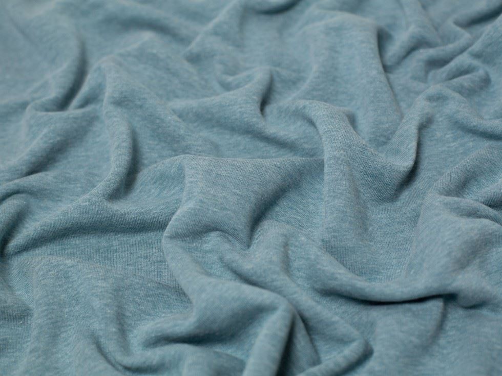 Minerva Core Range Petrol Melange Polycotton Fleece Back Sweatshirt Stretch Knit Fabric
