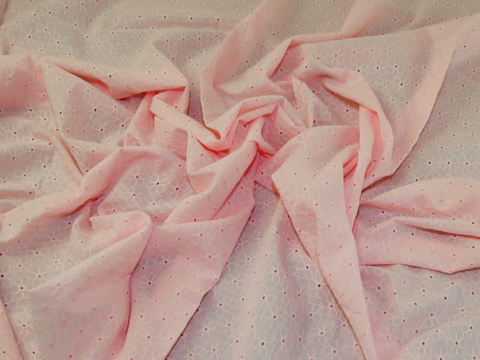 Pink Deadstock Embroidered Cotton Fabric