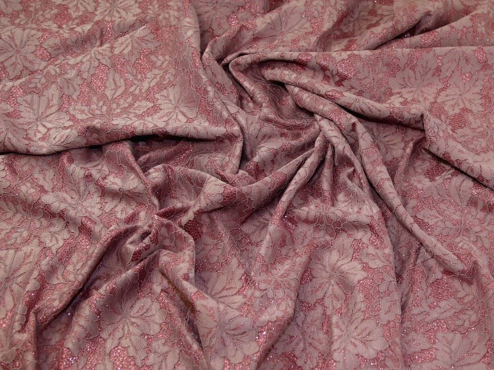 Mauve Deadstock Glitter Satin Lace Fabric