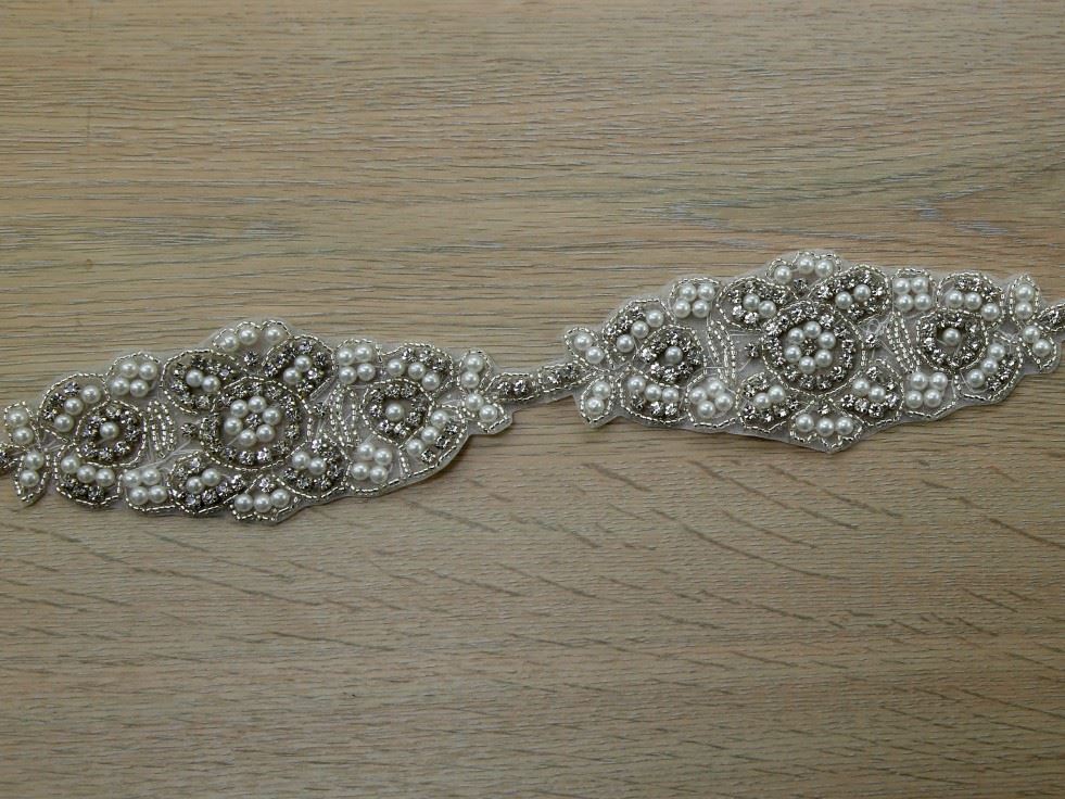 Silver Crystal Diamante Lace Trim