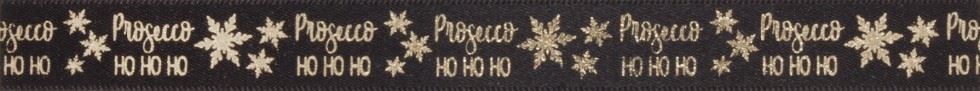 Black & Gold Metallic Prosecco Ho Ho Ho Ribbon (Value Roll)