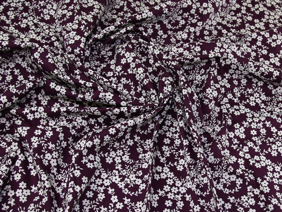 Deadstock 100% Cotton Poplin Fabric White on Plum
 