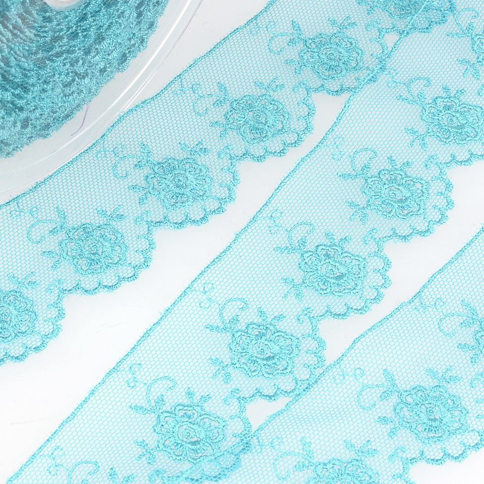Stephanoise Valenciennes Lace Trim Turquoise Blue