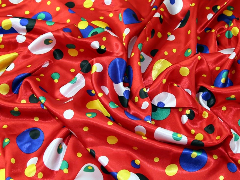 Red Deadstock Polyester Satin Fabric