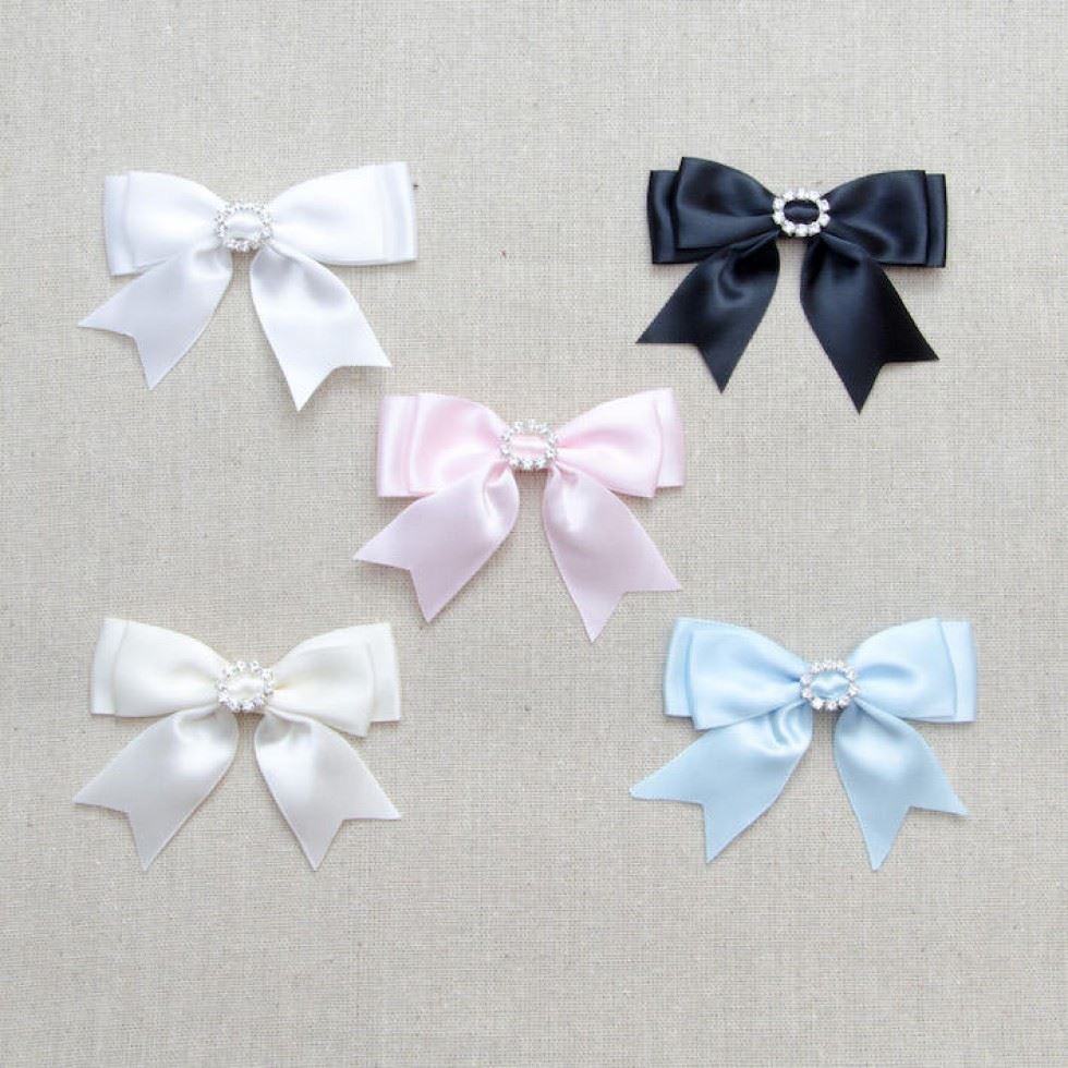 Ivory Diamante Buckle Satin Bows