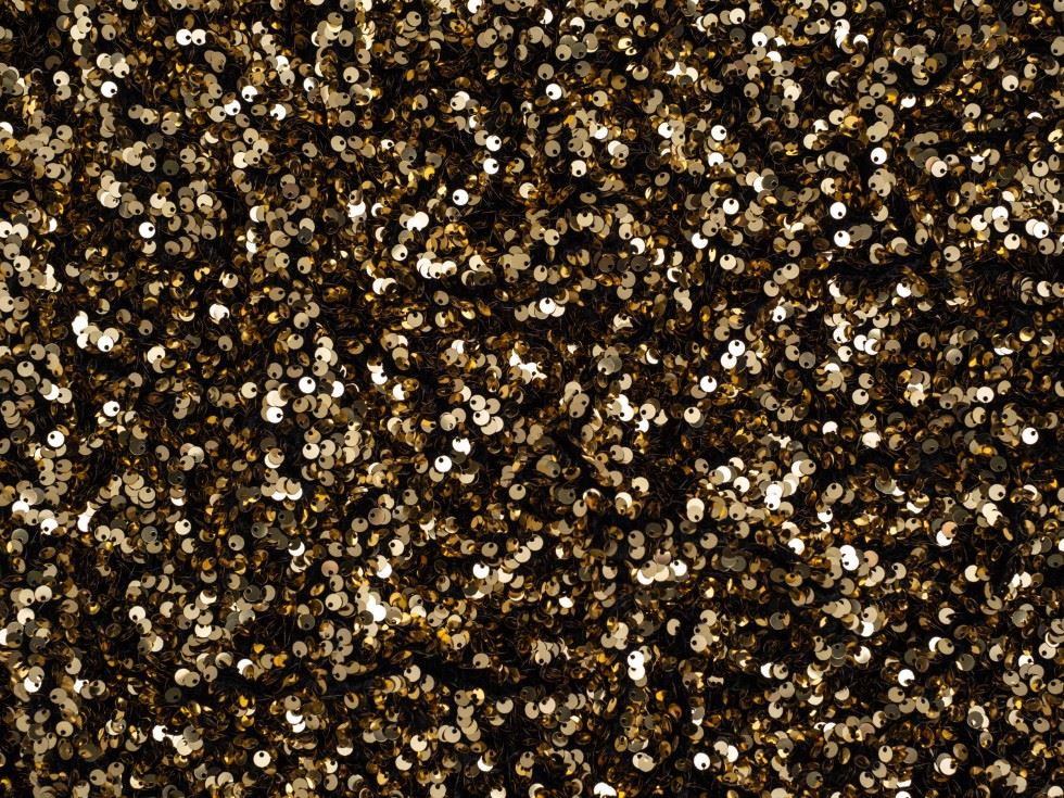 Minerva Core Range Sequin Soft Velvet Stretch Knit Fabric Gold on Black
 