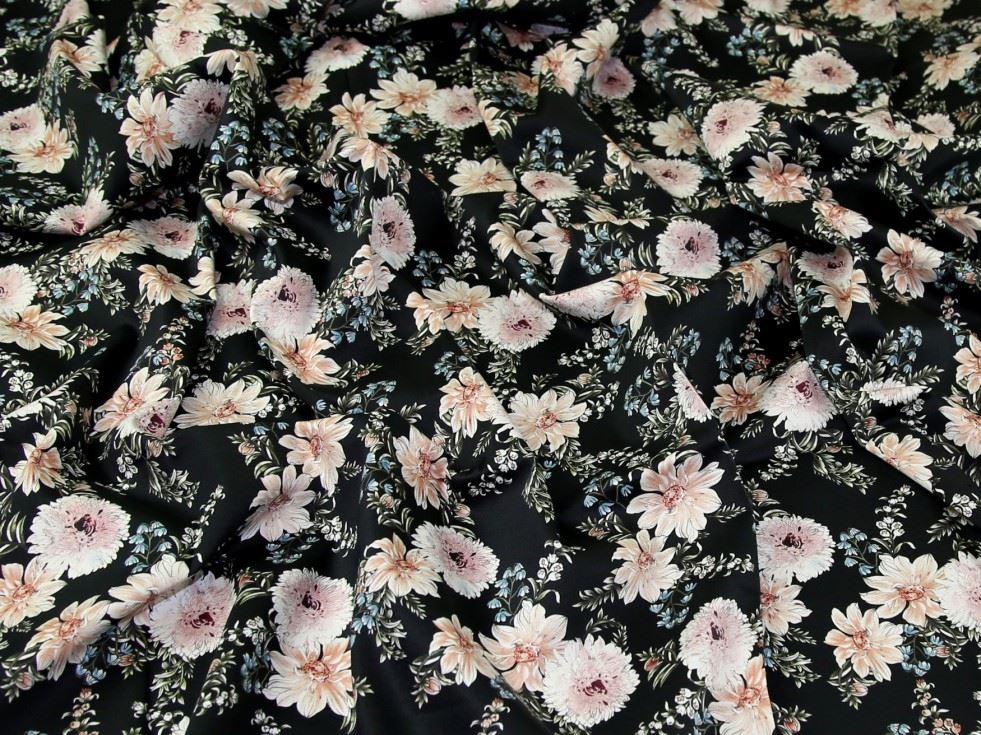 John Louden Black Woven Stretch Cotton Sateen Fabric