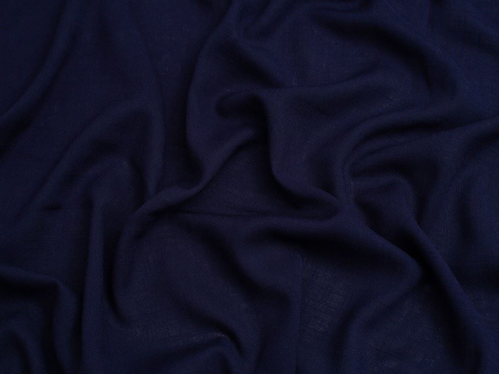 Navy Blue Stretch Woven Slub Linen Look Viscose Fabric