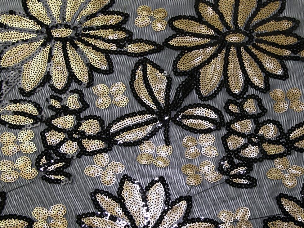 Santa Clara Sequin Mesh Fabric Black & Gold
 
