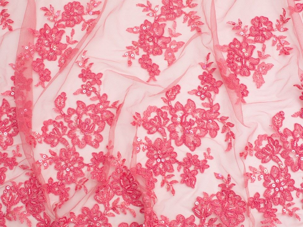 Minerva Core Range Naomi Beaded Lace Fabric Pink
 