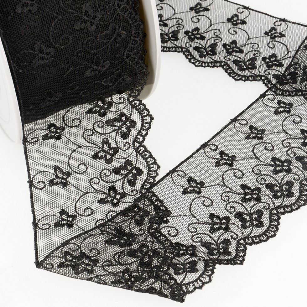 Stephanoise Black Embroidery Tulle Lace Trim