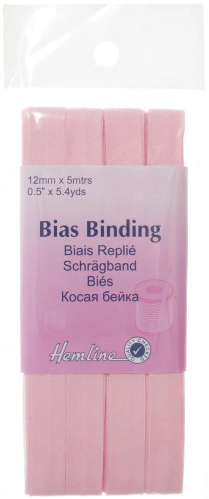 Hemline Polycotton Bias Binding Tape Baby Pink