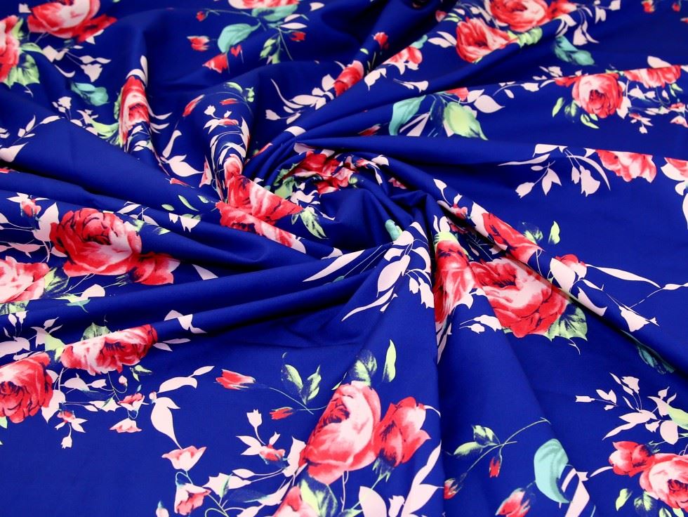 Deadstock Digital Print Smooth Crepe Fabric Royal Blue
 