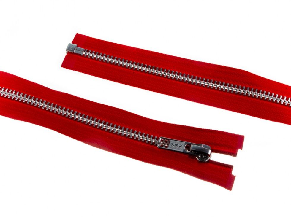 YKK Silver Metal Open End Zips Red