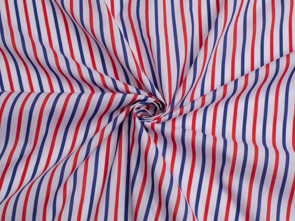 Printed Polycotton Fabric Red White Blue
 