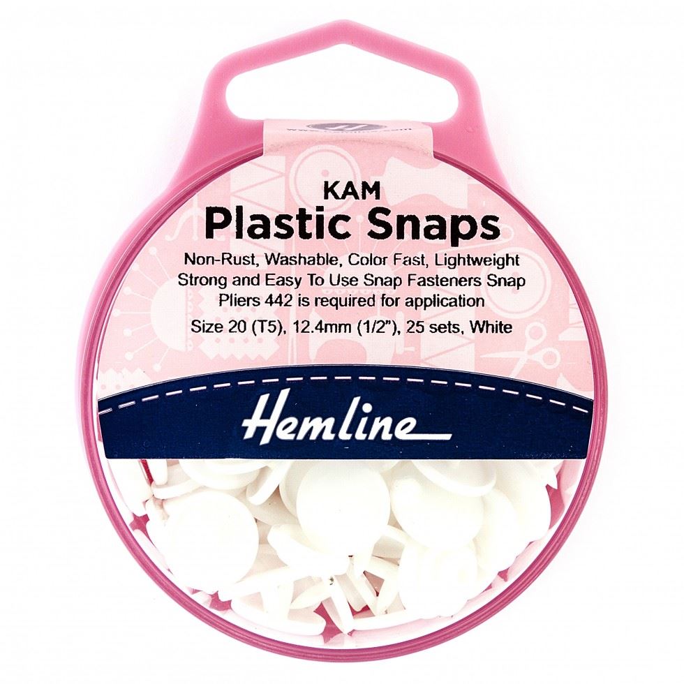 Hemline White Kam Plastic Snaps