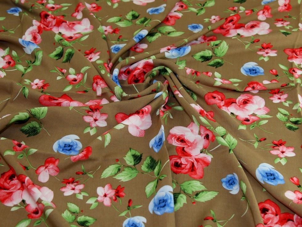 Tan Deadstock Viscose Challis Fabric