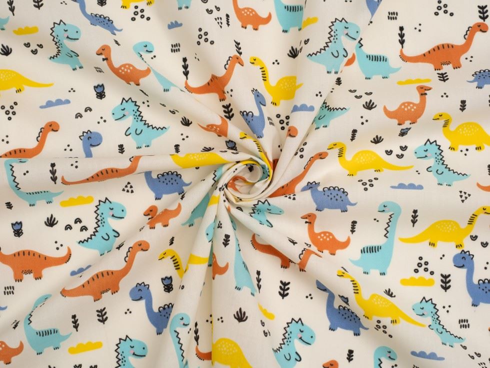Cream Printed Polycotton Fabric