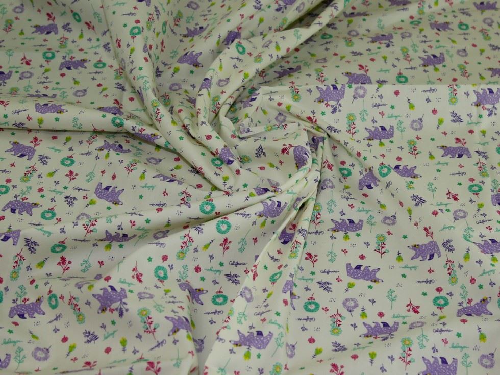Deadstock 100% Cotton Poplin Fabric Ivory & Purple
 