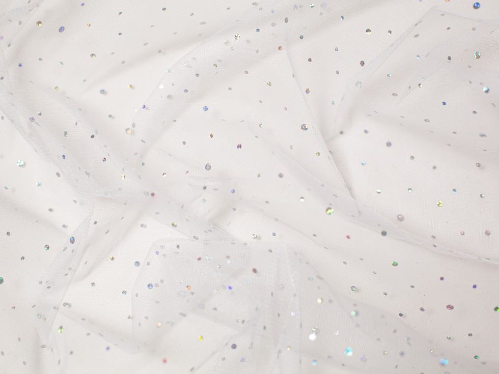Minerva Core Range White Sequin Tulle Net Fabric