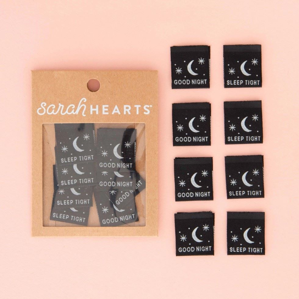 Sarah Hearts Good Night Sleep Tight Glow in the Dark Woven Labels
 