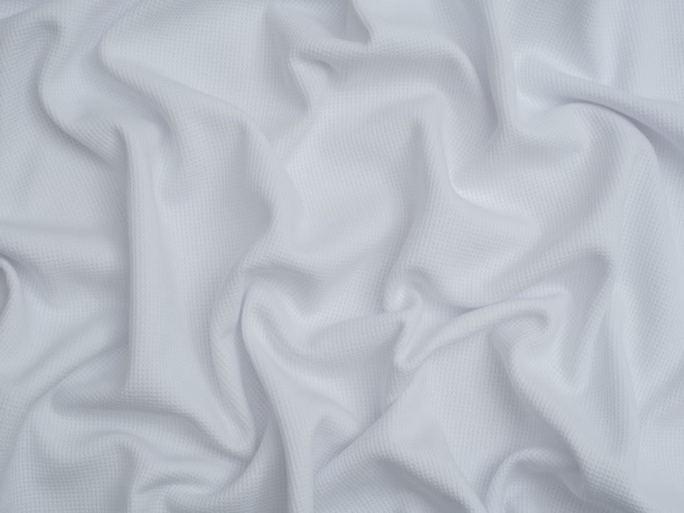 Minerva Core Range Mini Waffle Textured Stretch Knit Fabric White
 