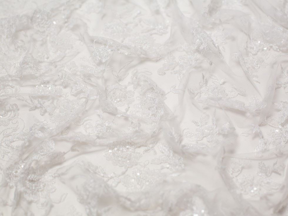 Minerva Core Range White Sienna Beaded Lace Fabric