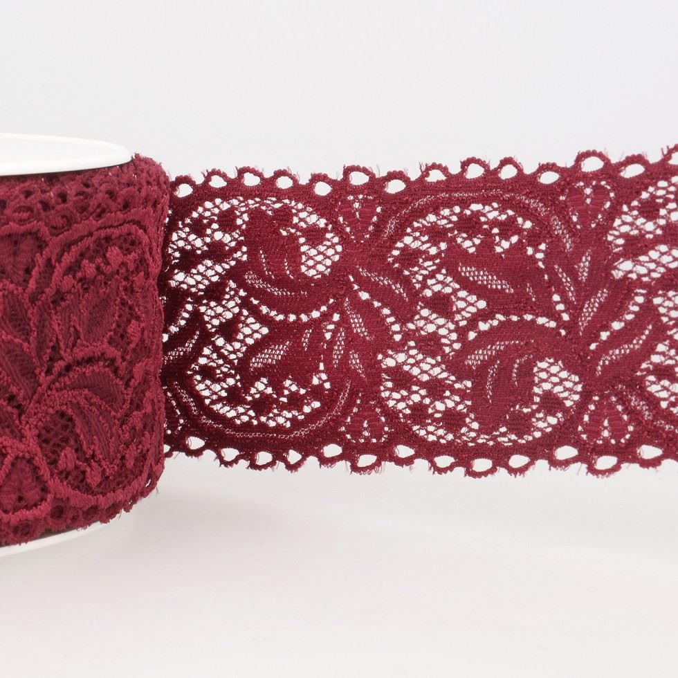 Stephanoise Stretch Lace Trim Burgundy