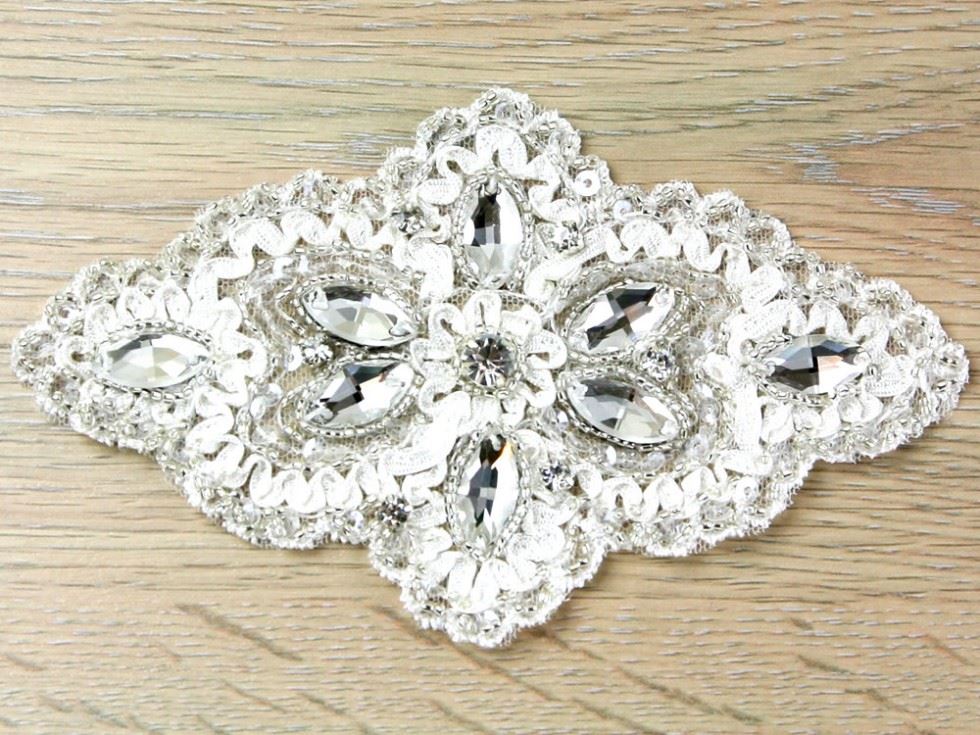 Diamante Crystal Appliques Ivory & Silver