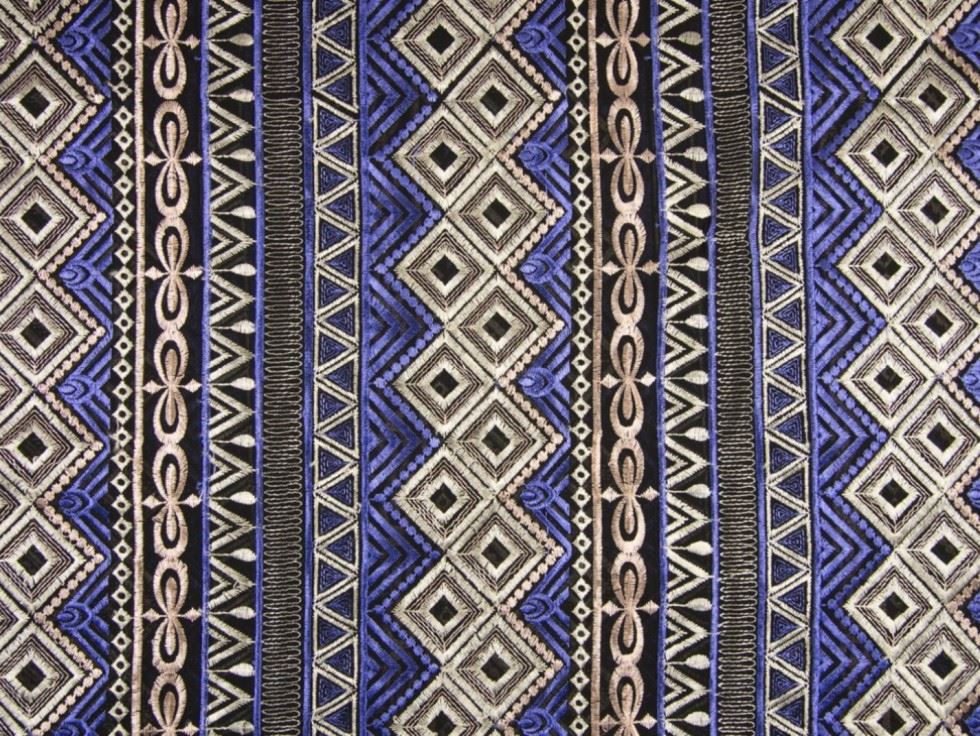 Blue Deadstock Embroidered Lace Fabric