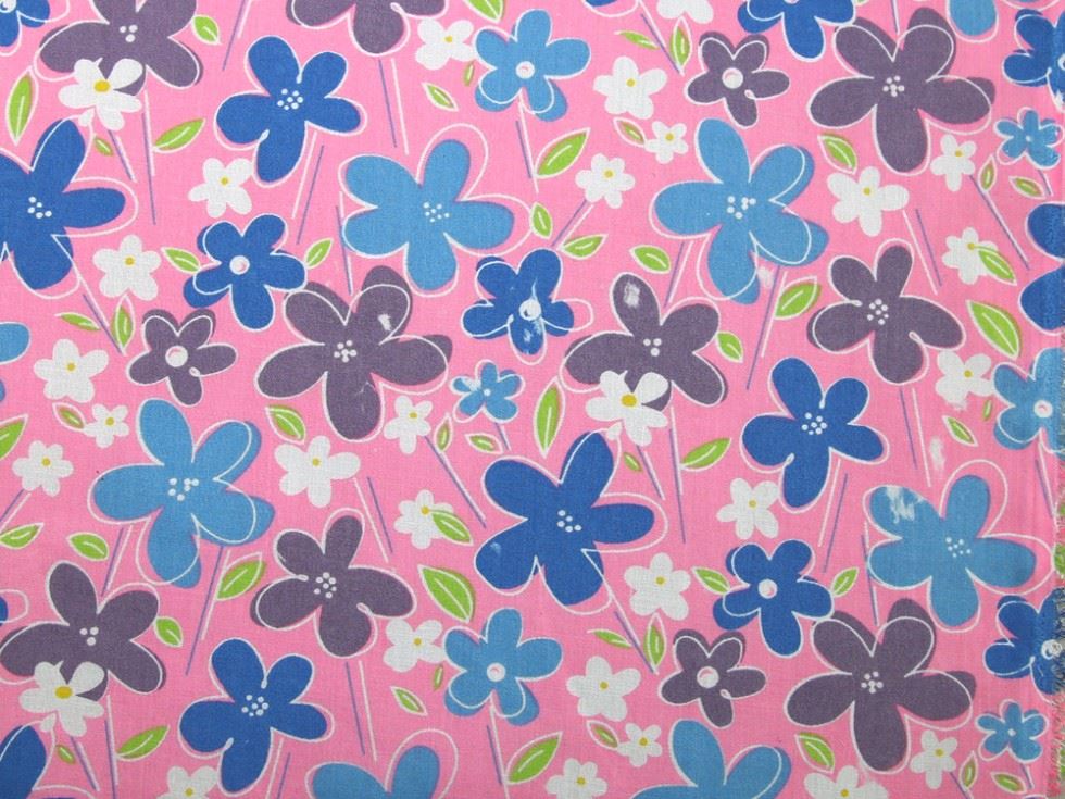 Printed Polycotton Fabric Pink Blue Mauve
 