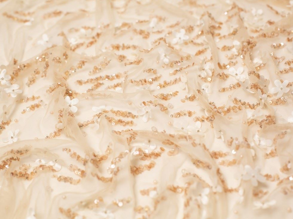 Minerva Core Range Bronze & Ivory Larisa Beaded Lace Fabric