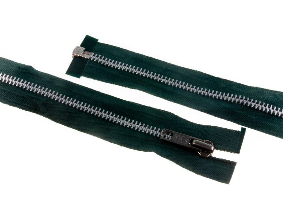 Ykk Green Silver Metal Open End Zips