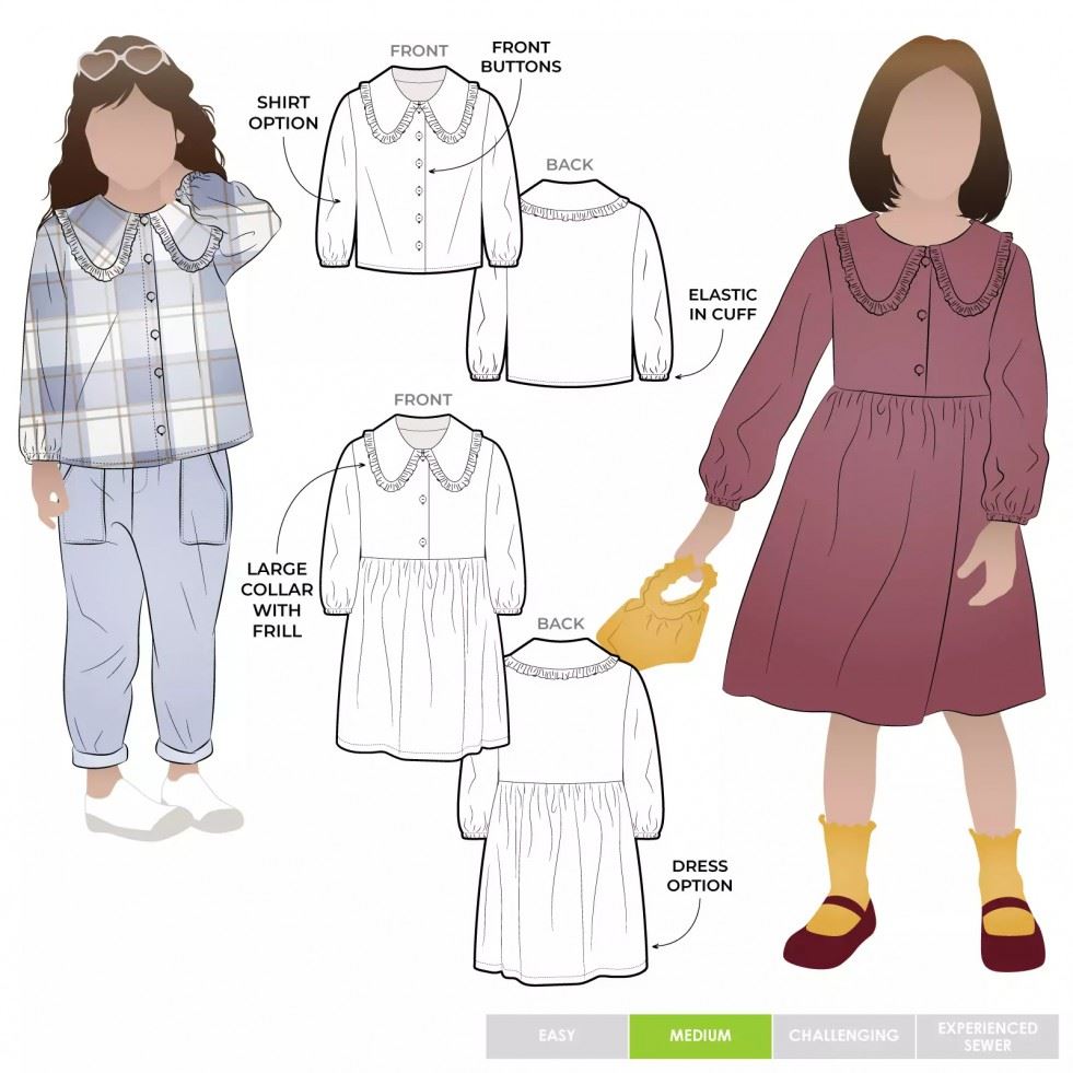 Style Arc Paper Sewing Pattern Kids Kennie Shirt & Dress
