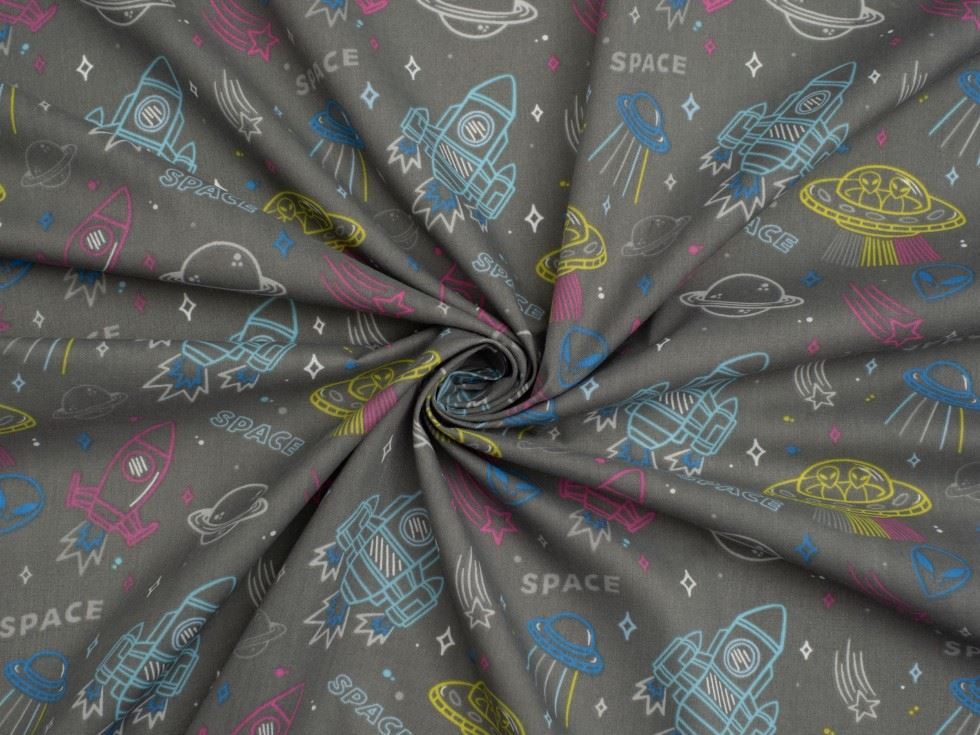 Grey Printed Polycotton Fabric