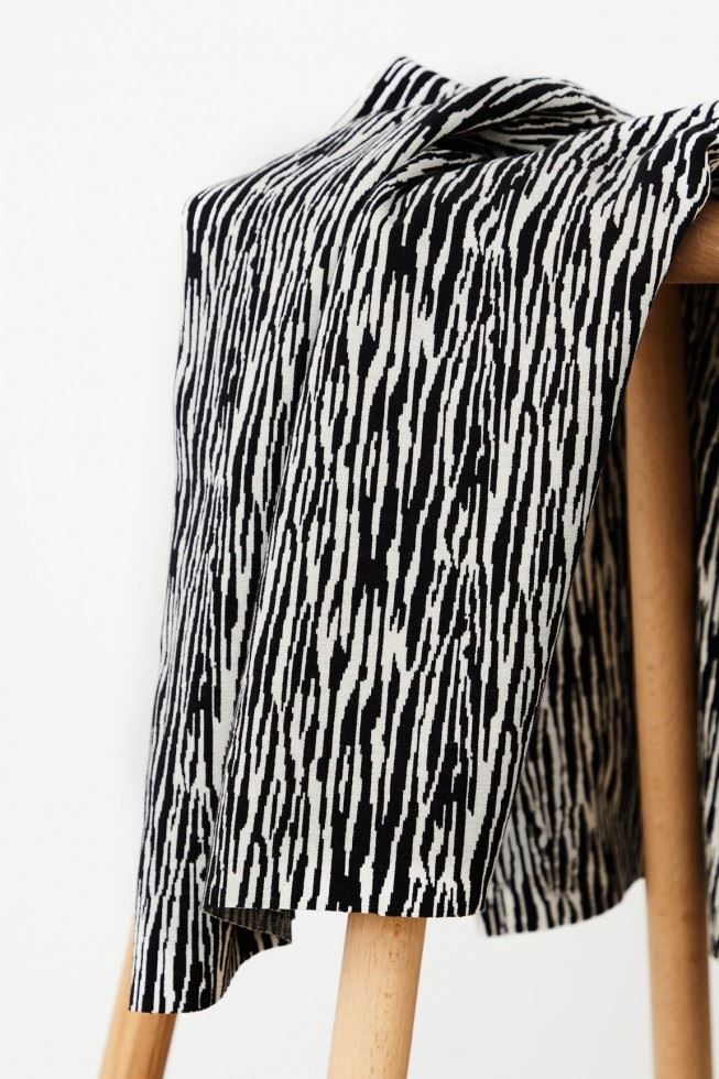 Mind The Maker Black & Sand Organic Jacquard Textured Stretch Knit Fabric