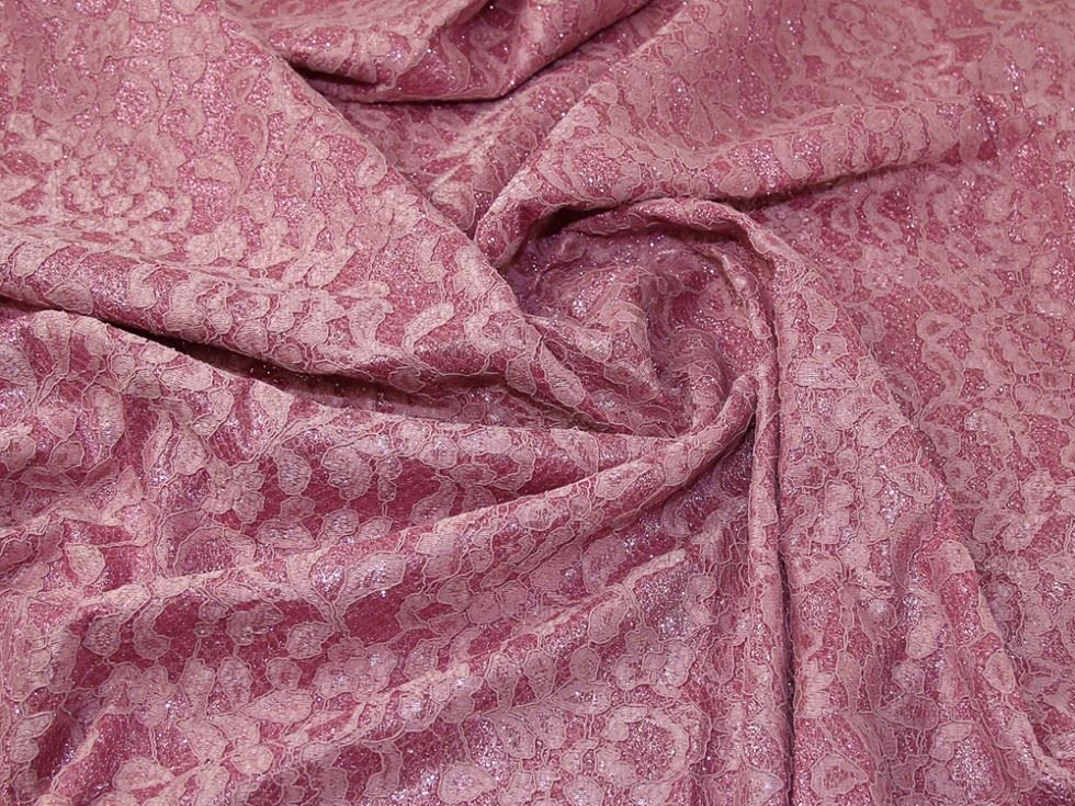Rose Pink Deadstock Glitter Satin Lace Fabric