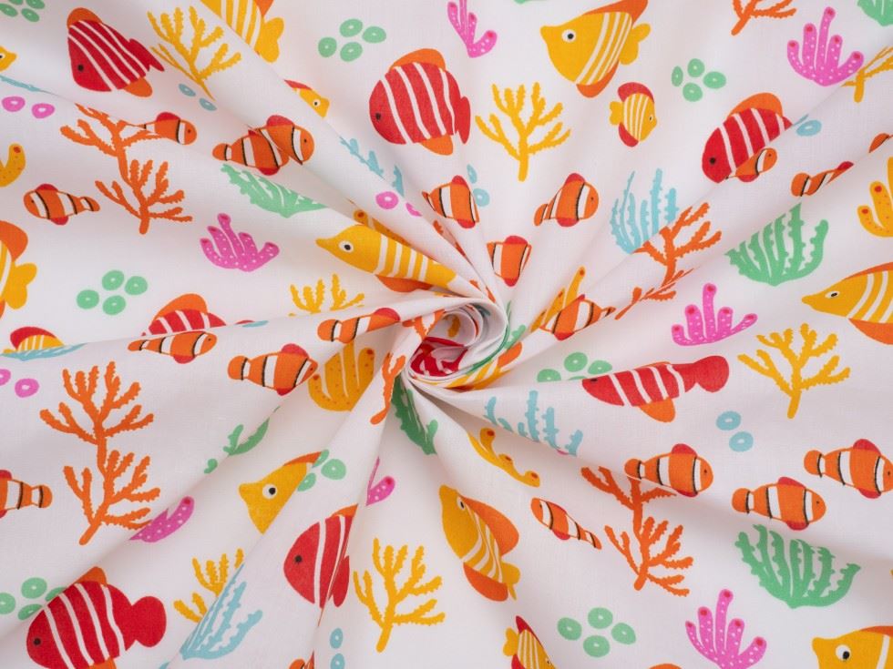 White Printed Polycotton Fabric