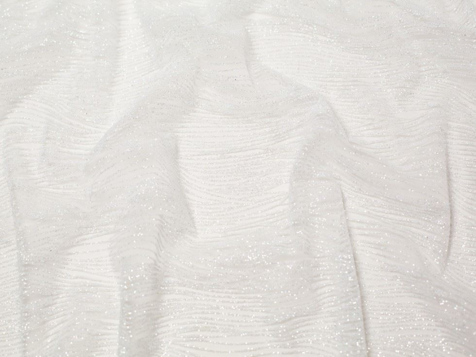Minerva Core Range Ripple Glitter Tulle Net Fabric Ivory
 