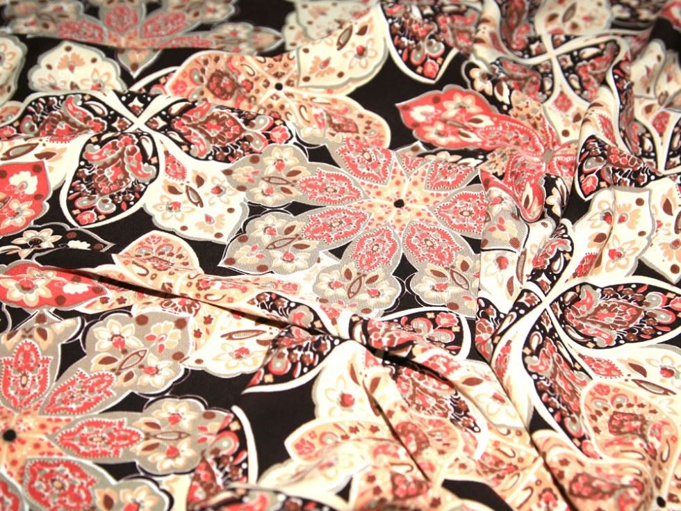 Soft Polyester Crepe Fabric Brown Green Salmon