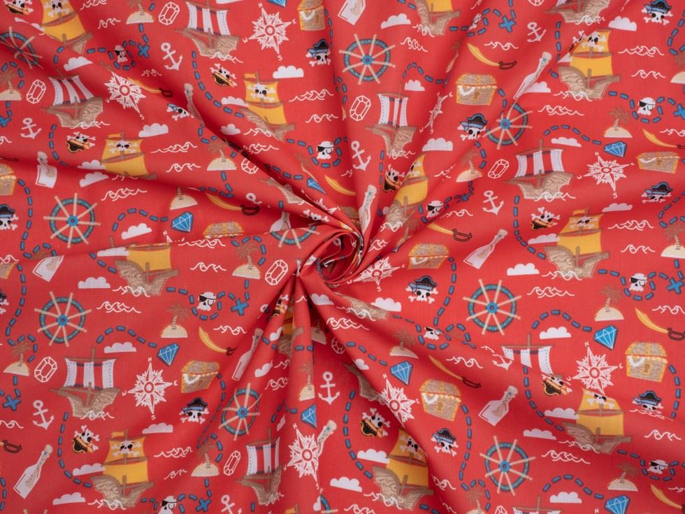 Red Printed Polycotton Fabric