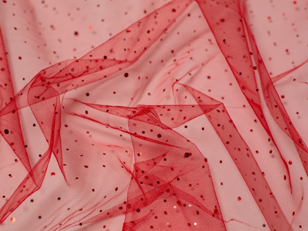 Minerva Core Range Sequin Tulle Net Fabric Red
 